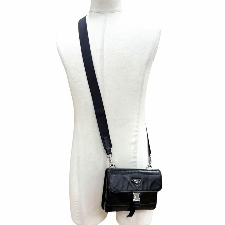 Excellent PRADA Shoulder Bag black Soft Look Leather mens 2ZH108
