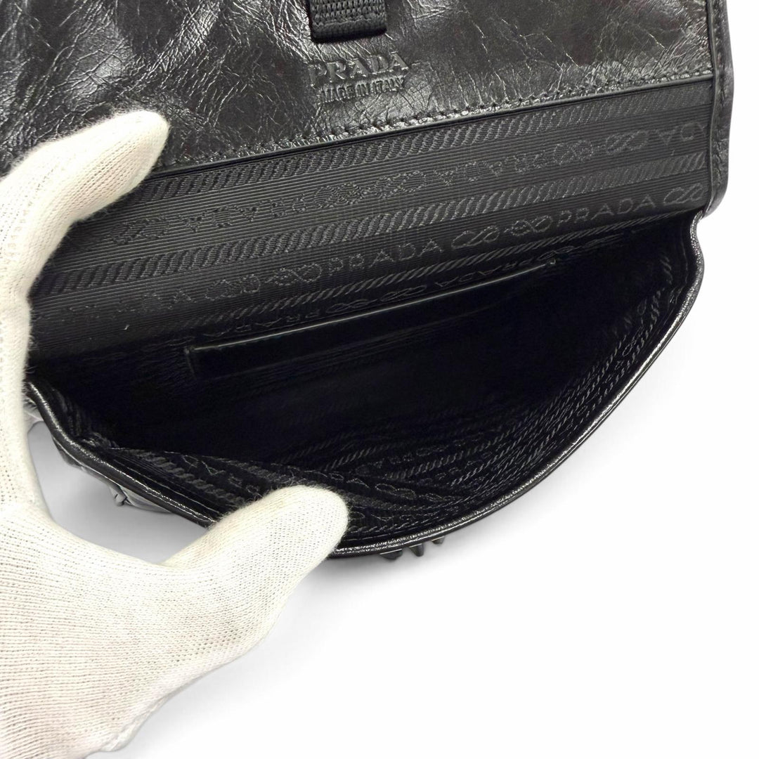 Excellent PRADA Shoulder Bag black Soft Look Leather mens 2ZH108
