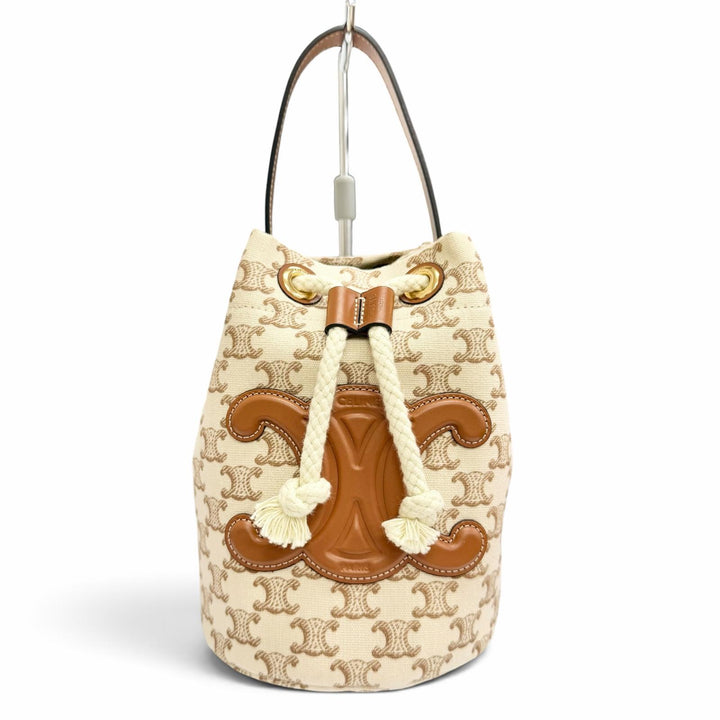 Excellent CELINE Handbag teen Triomphe Drawstring Brown canvas Women 19653