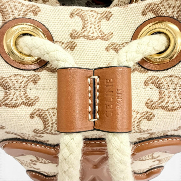 Excellent CELINE Handbag teen Triomphe Drawstring Brown canvas Women 19653