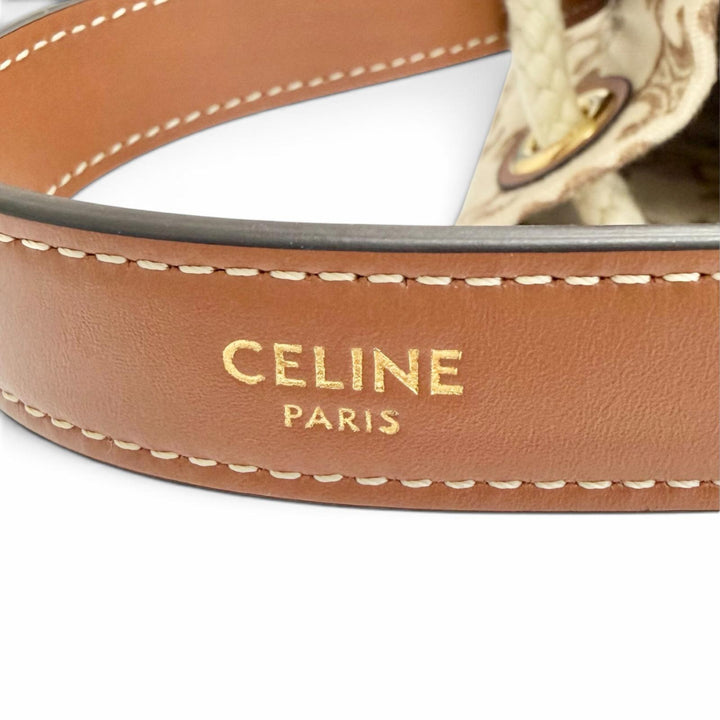 Excellent CELINE Handbag teen Triomphe Drawstring Brown canvas Women 19653