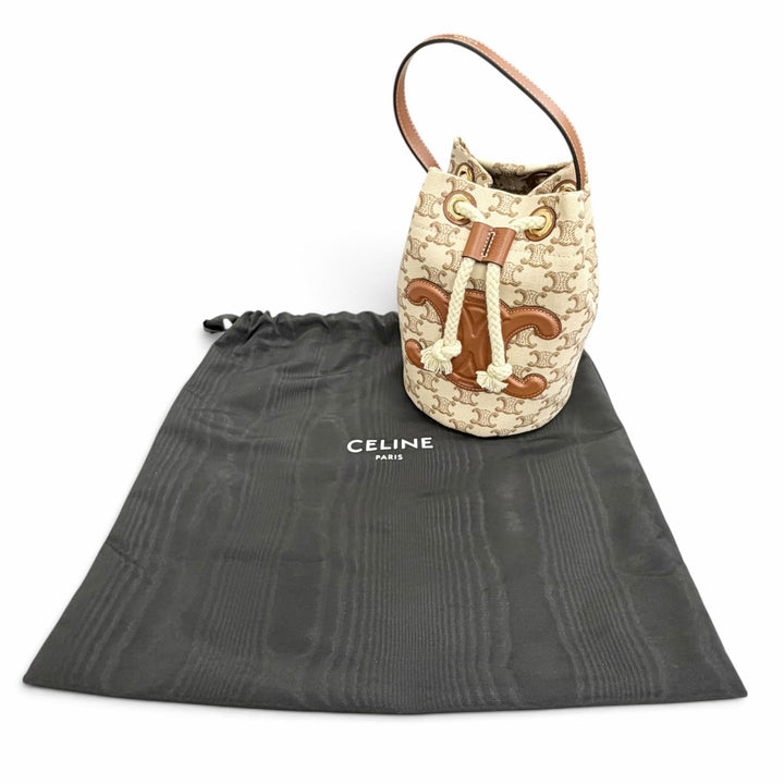 Excellent CELINE Handbag teen Triomphe Drawstring Brown canvas Women 19653