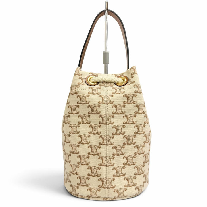 Excellent CELINE Handbag teen Triomphe Drawstring Brown canvas Women 19653