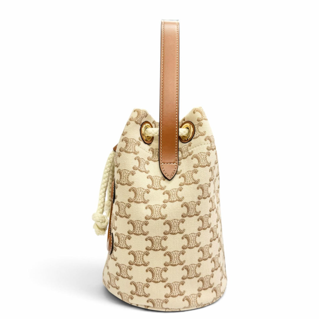 Excellent CELINE Handbag teen Triomphe Drawstring Brown canvas Women 19653