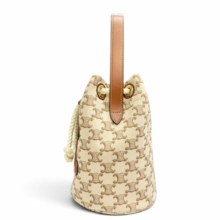 Excellent CELINE Handbag teen Triomphe Drawstring Brown canvas Women 19653