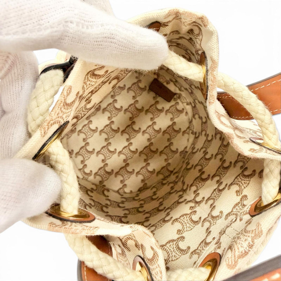 Excellent CELINE Handbag teen Triomphe Drawstring Brown canvas Women 19653