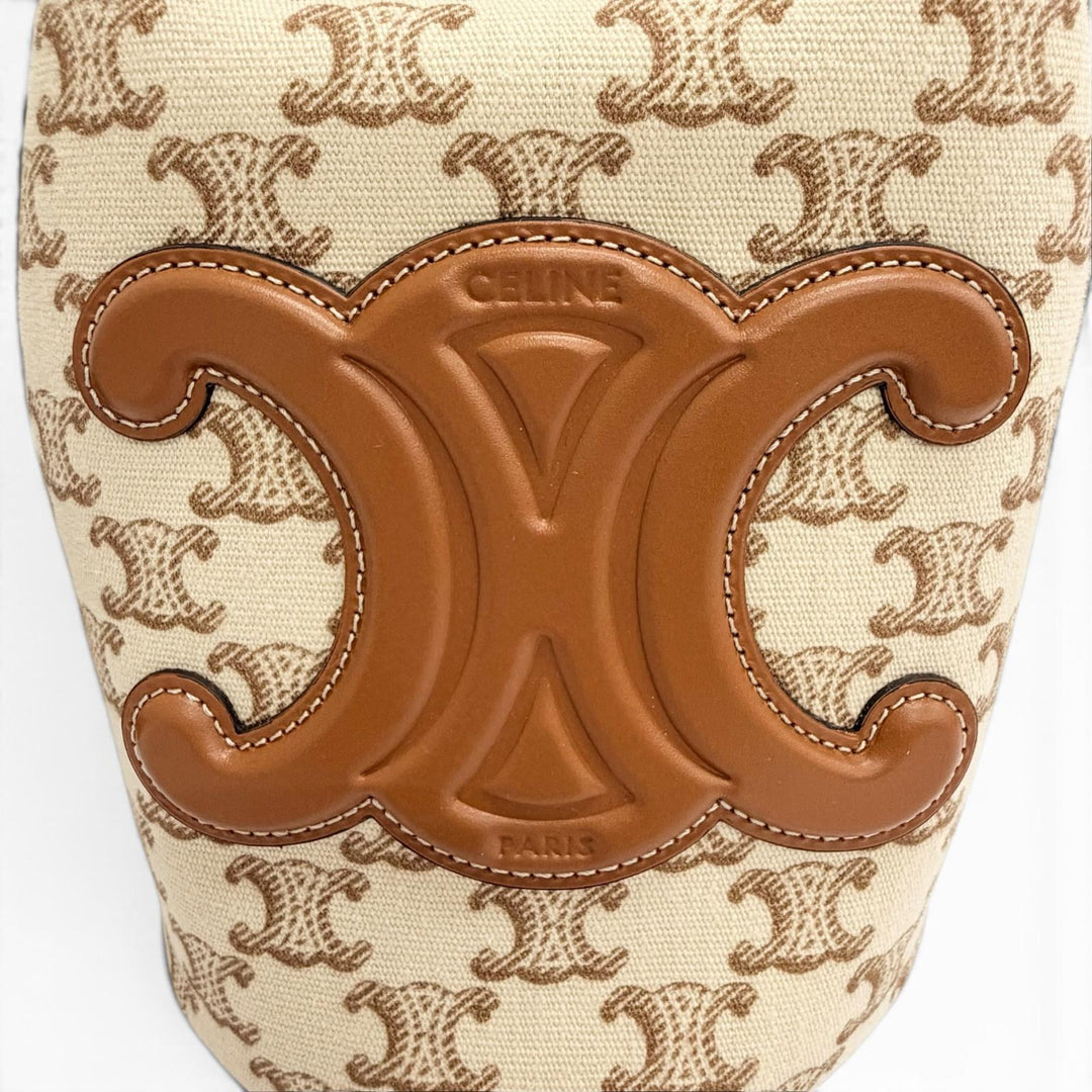 Excellent CELINE Handbag teen Triomphe Drawstring Brown canvas Women 19653