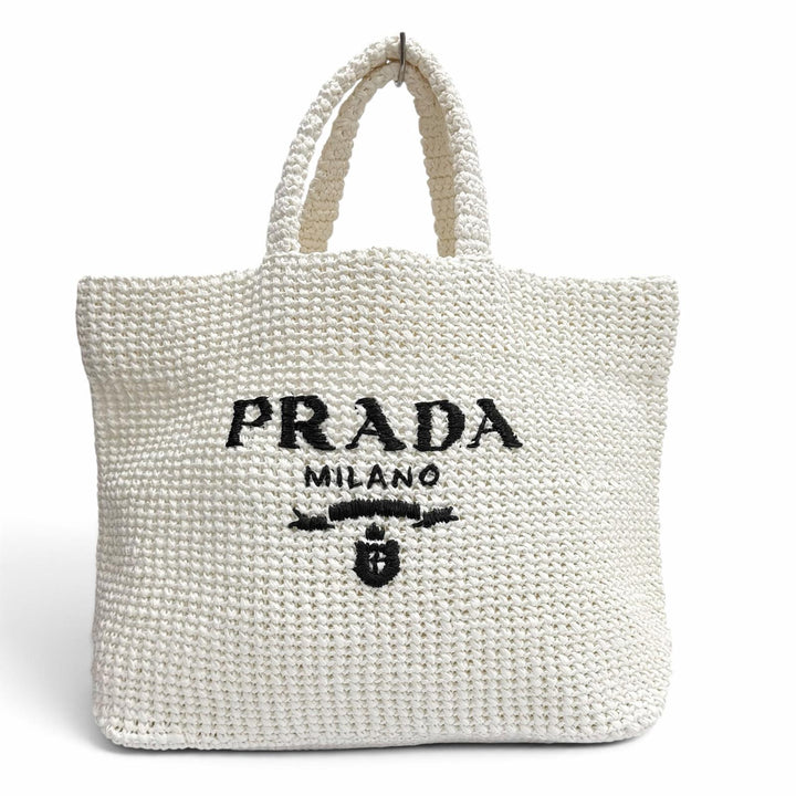 Pristine PRADA Tote Bag Crochet Tote Bag white Rayon Women 1BG392