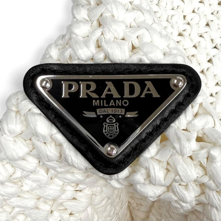 Pristine PRADA Tote Bag Crochet Tote Bag white Rayon Women 1BG392