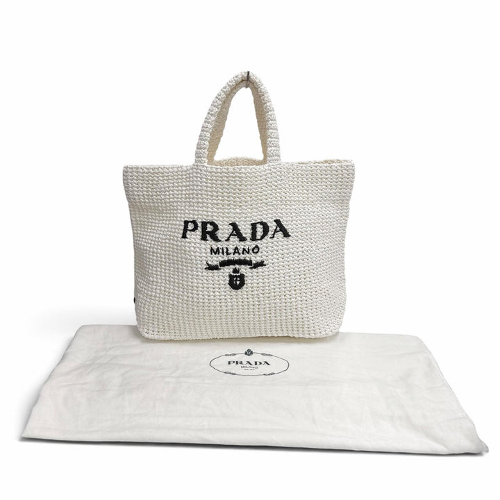 Pristine PRADA Tote Bag Crochet Tote Bag white Rayon Women 1BG392