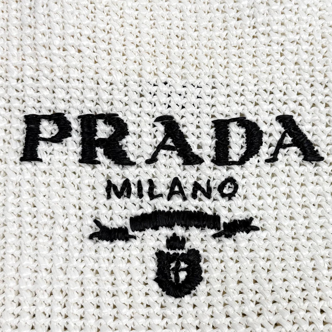 Pristine PRADA Tote Bag Crochet Tote Bag white Rayon Women 1BG392