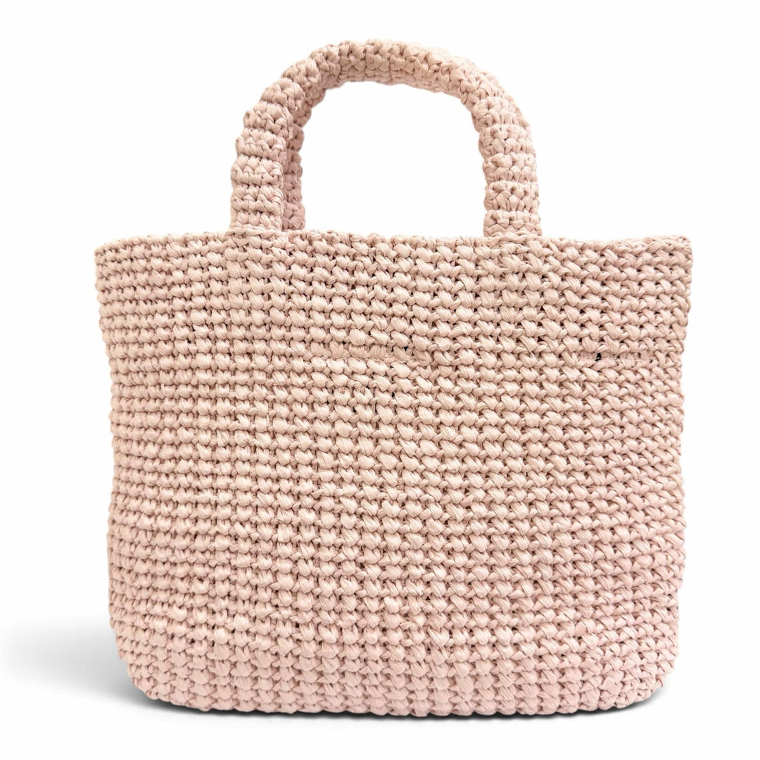 Excellent PRADA Handbag small crochet triangle logo tote bag pink Raffia 1BG422