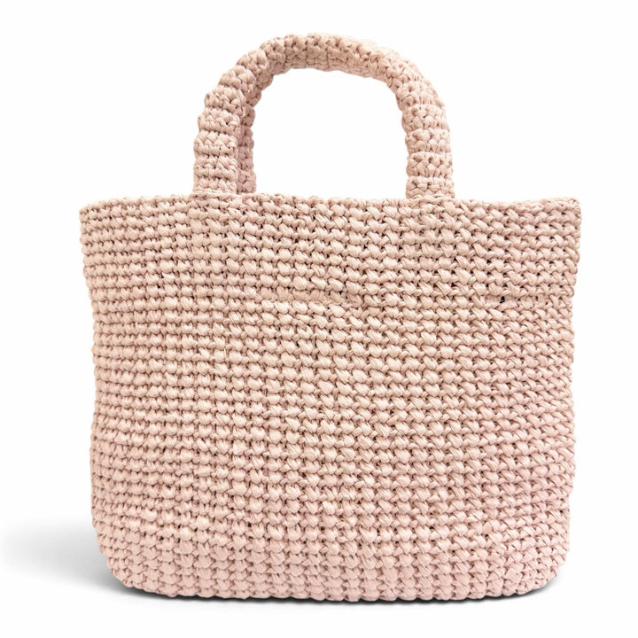 Excellent PRADA Handbag small crochet triangle logo tote bag pink Raffia 1BG422