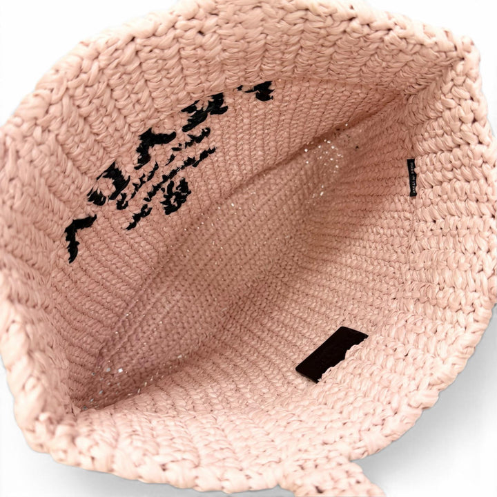 Excellent PRADA Handbag small crochet triangle logo tote bag pink Raffia 1BG422