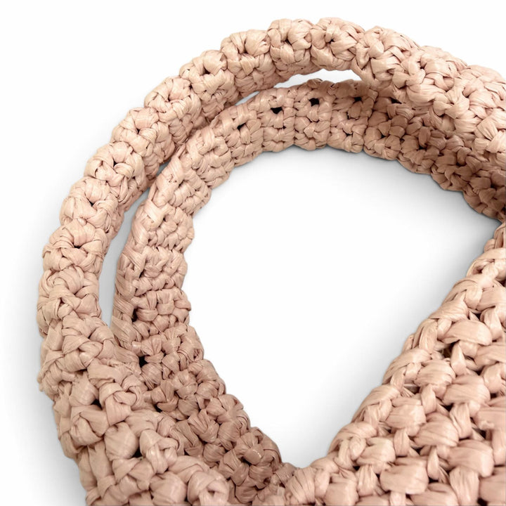 Excellent PRADA Handbag small crochet triangle logo tote bag pink Raffia 1BG422