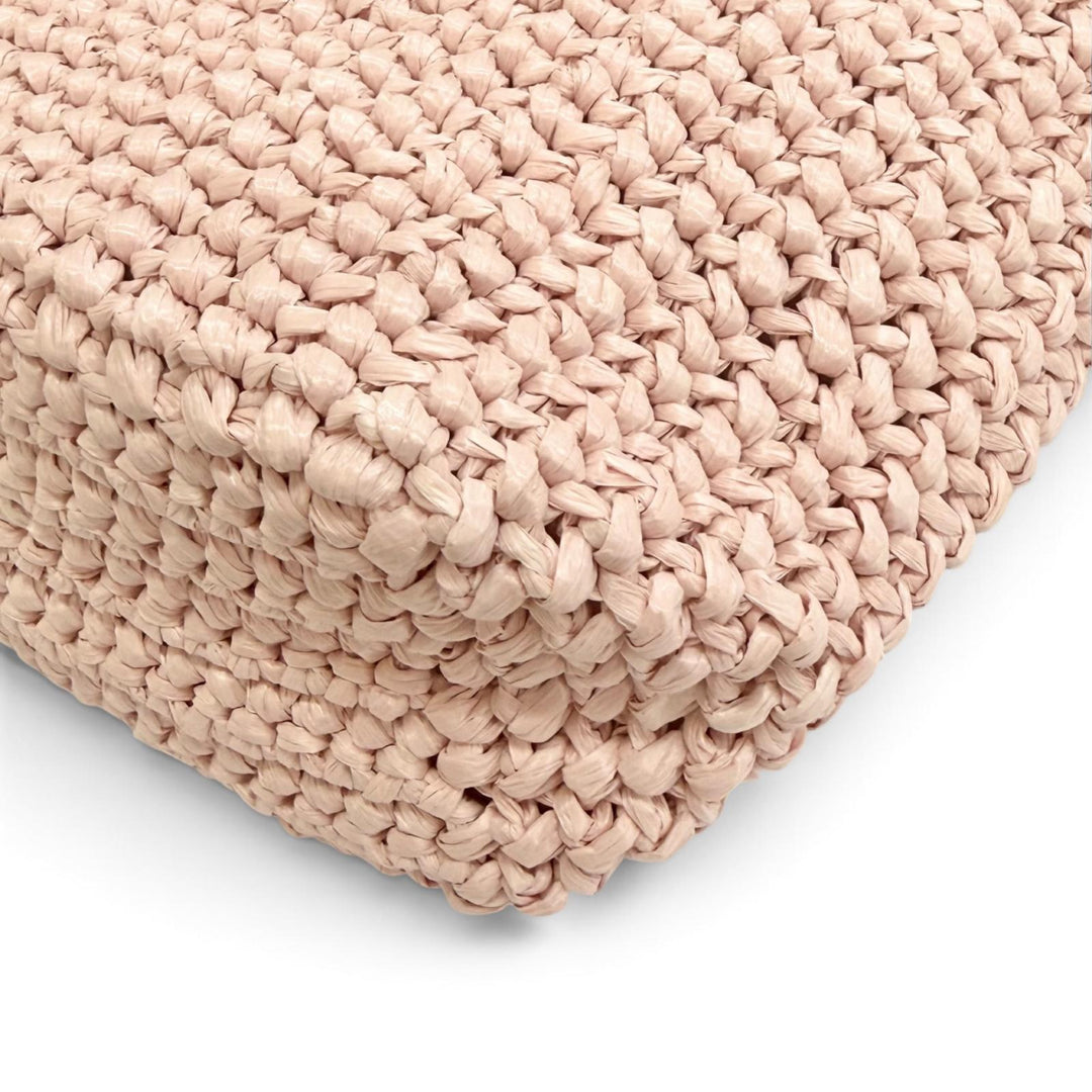 Excellent PRADA Handbag small crochet triangle logo tote bag pink Raffia 1BG422
