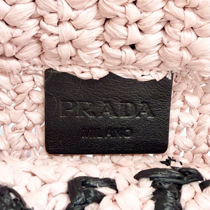 Excellent PRADA Handbag small crochet triangle logo tote bag pink Raffia 1BG422