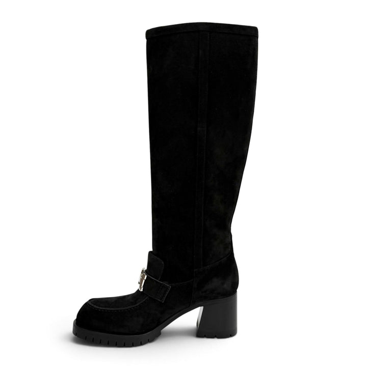 Excellent HERMES Knee-high boots folly 60 HMetal suede leather black 35