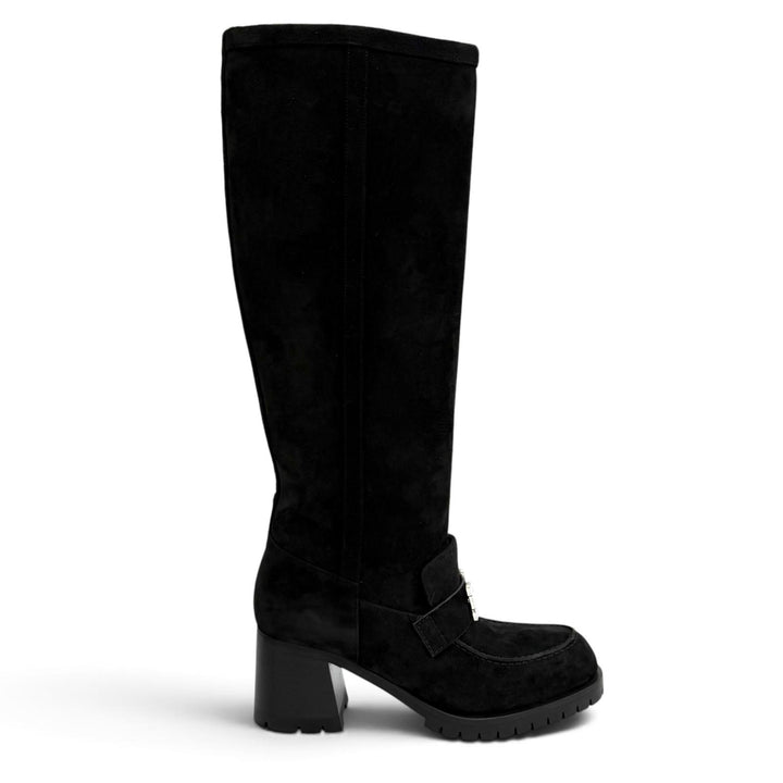 Excellent HERMES Knee-high boots folly 60 HMetal suede leather black 35