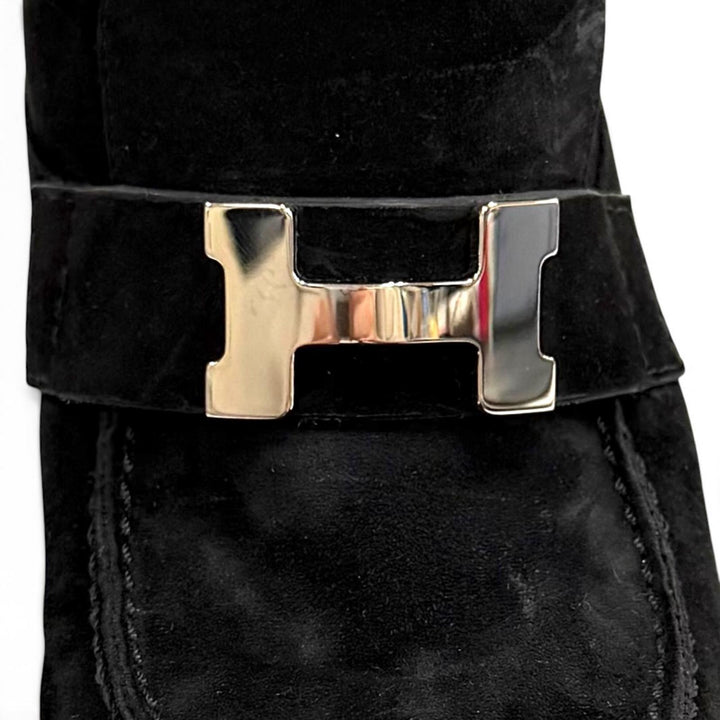Excellent HERMES Knee-high boots folly 60 HMetal suede leather black 35