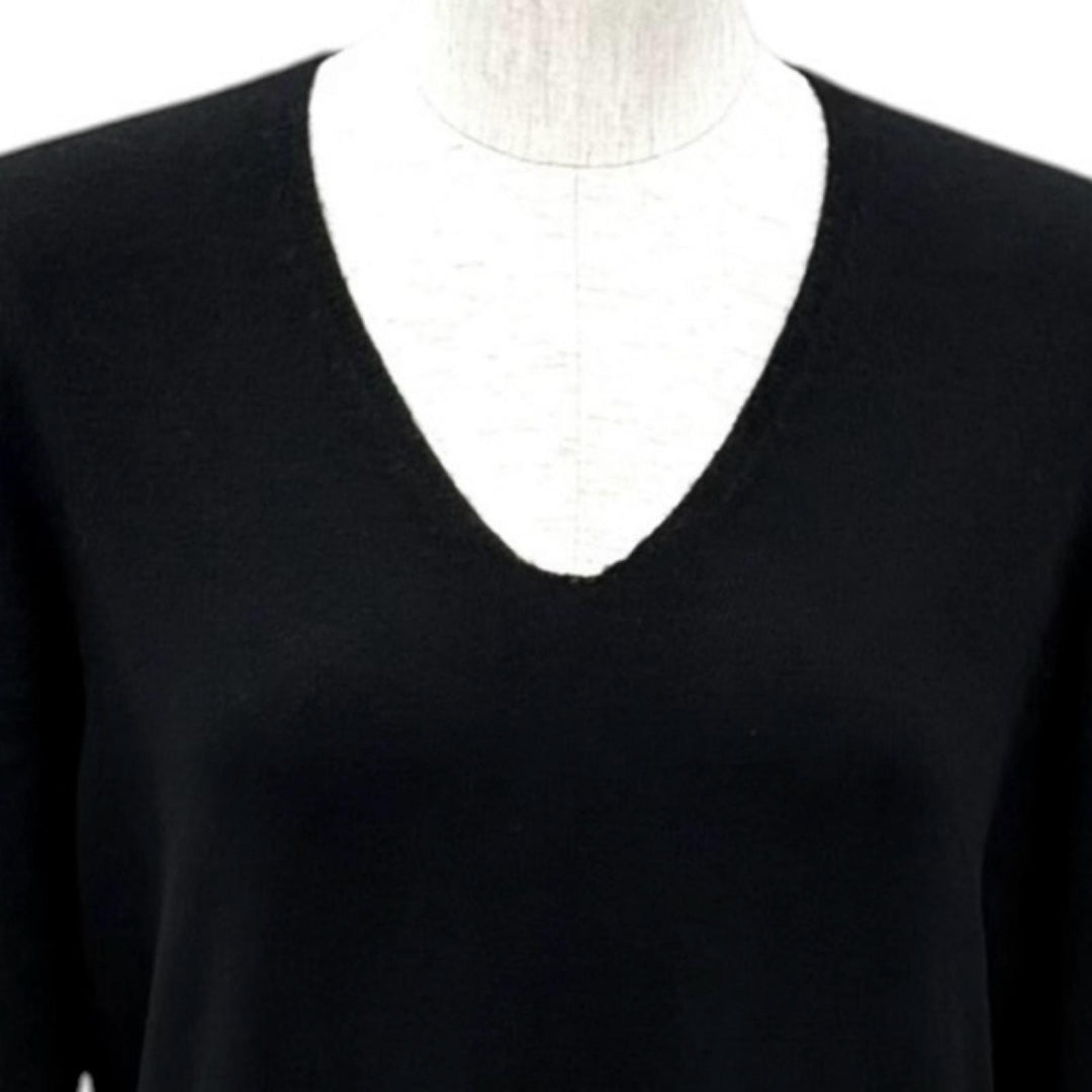 Great THE ROW one piece V-neck long-sleeved knit top black cashmere S 8421-Y556