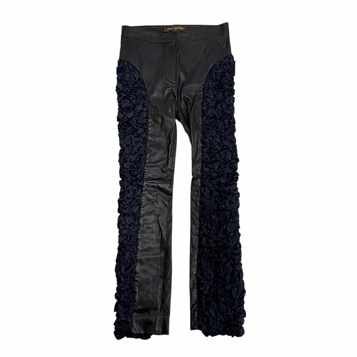 Pristine LOUIS VUITTON Pants LV Zip Lamb Leather Side Gathered Long black 36