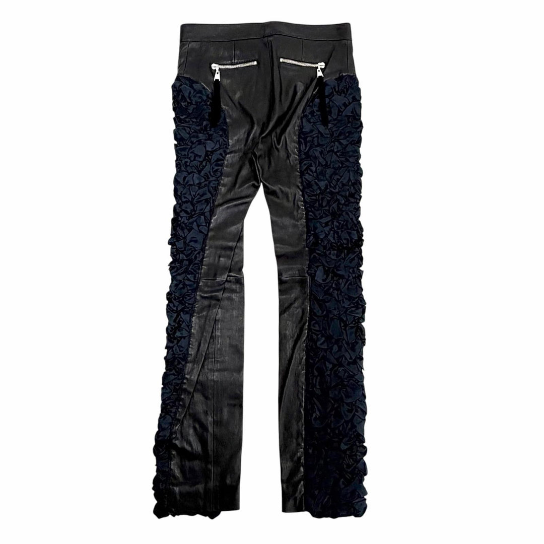 Pristine LOUIS VUITTON Pants LV Zip Lamb Leather Side Gathered Long black 36