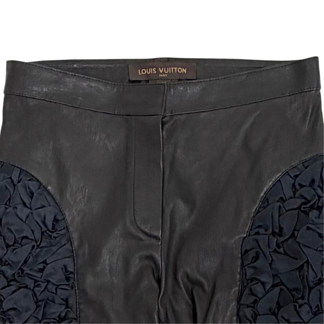 Pristine LOUIS VUITTON Pants LV Zip Lamb Leather Side Gathered Long black 36