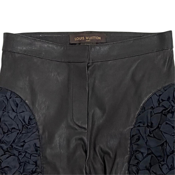 Pristine LOUIS VUITTON Pants LV Zip Lamb Leather Side Gathered Long black 36