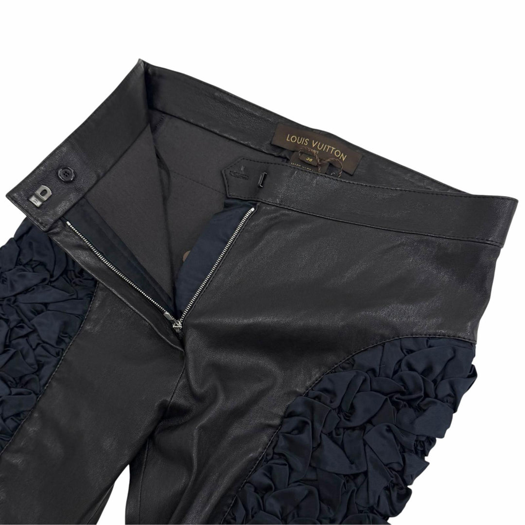 Pristine LOUIS VUITTON Pants LV Zip Lamb Leather Side Gathered Long black 36