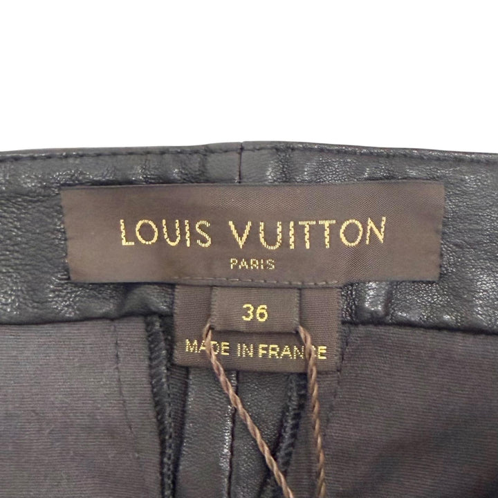 Pristine LOUIS VUITTON Pants LV Zip Lamb Leather Side Gathered Long black 36