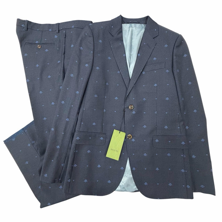 Pristine GUCCI two-piece set Bee Embroidery Single Suit Navy wool mens 46 554100