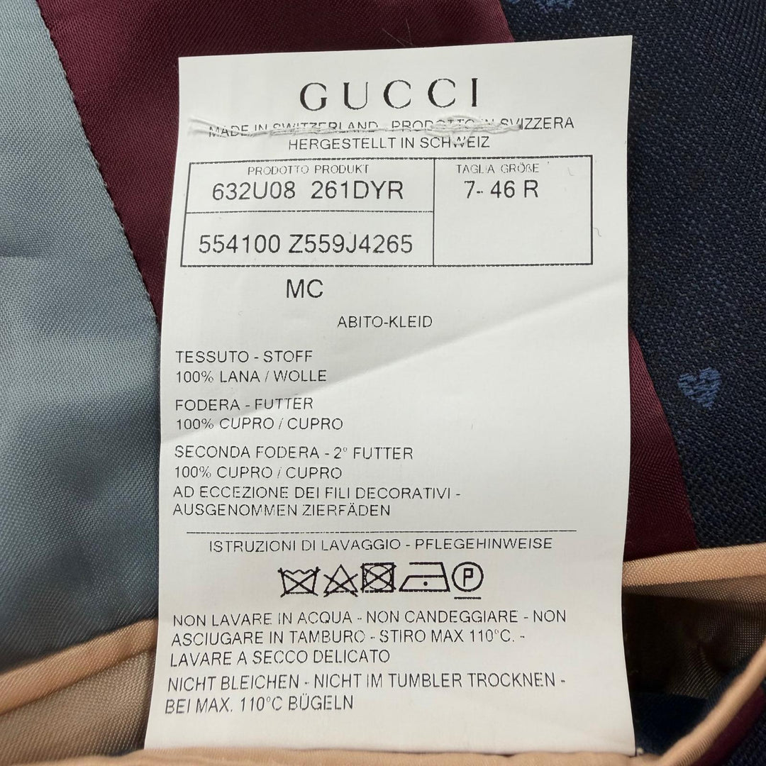 Pristine GUCCI two-piece set Bee Embroidery Single Suit Navy wool mens 46 554100