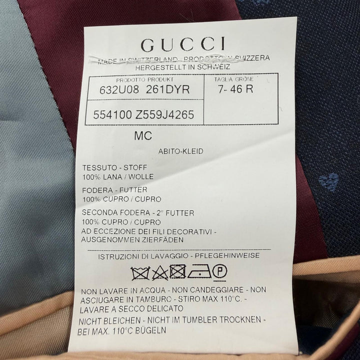 Pristine GUCCI two-piece set Bee Embroidery Single Suit Navy wool mens 46 554100