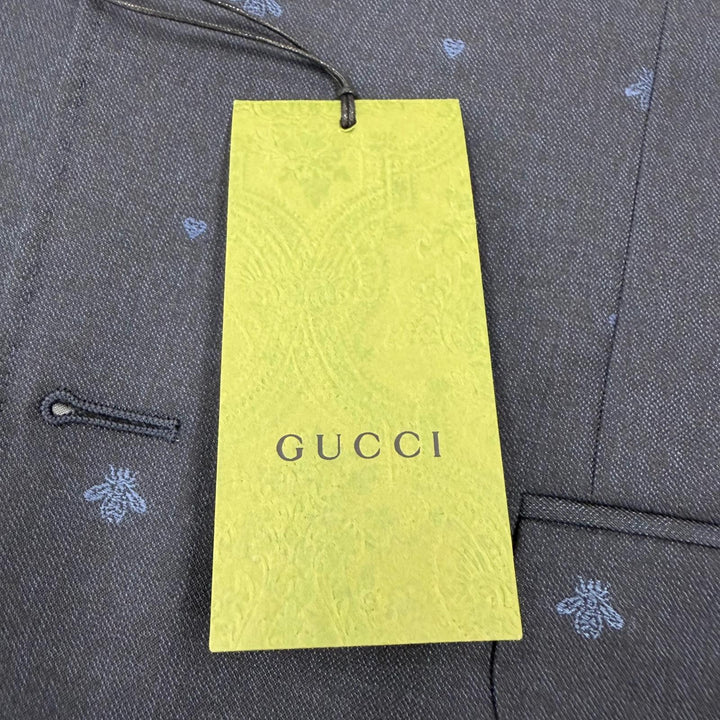 Pristine GUCCI two-piece set Bee Embroidery Single Suit Navy wool mens 46 554100