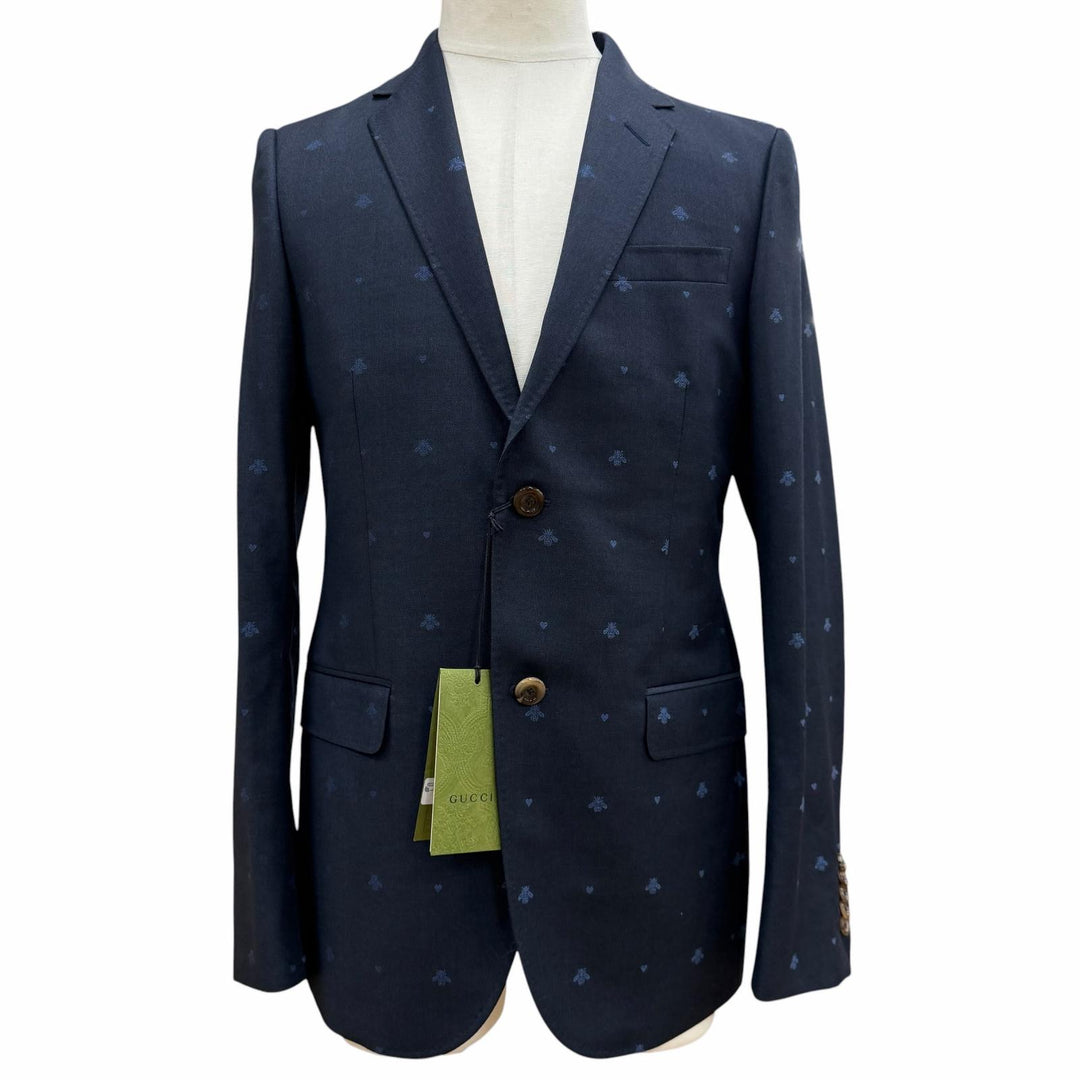 Pristine GUCCI two-piece set Bee Embroidery Single Suit Navy wool mens 46 554100