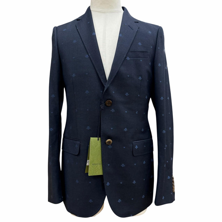 Pristine GUCCI two-piece set Bee Embroidery Single Suit Navy wool mens 46 554100