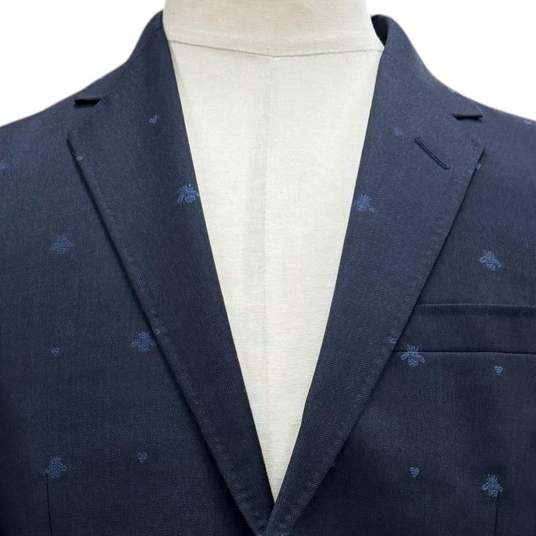 Pristine GUCCI two-piece set Bee Embroidery Single Suit Navy wool mens 46 554100