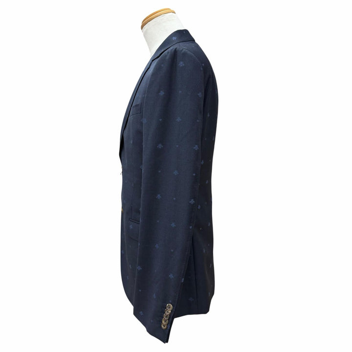 Pristine GUCCI two-piece set Bee Embroidery Single Suit Navy wool mens 46 554100