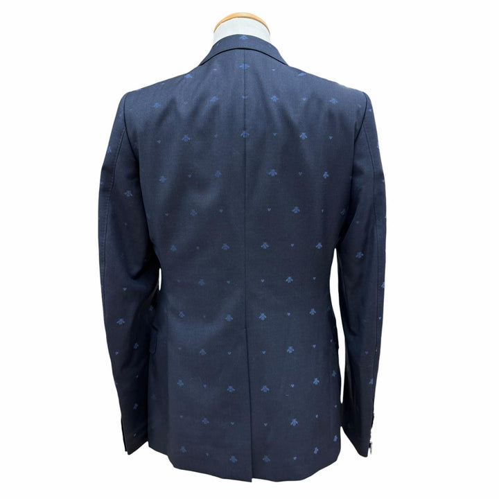 Pristine GUCCI two-piece set Bee Embroidery Single Suit Navy wool mens 46 554100