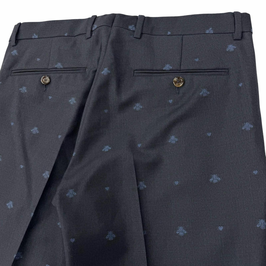 Pristine GUCCI two-piece set Bee Embroidery Single Suit Navy wool mens 46 554100