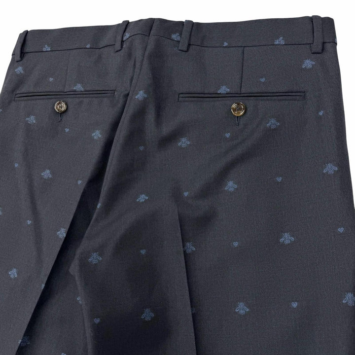 Pristine GUCCI two-piece set Bee Embroidery Single Suit Navy wool mens 46 554100