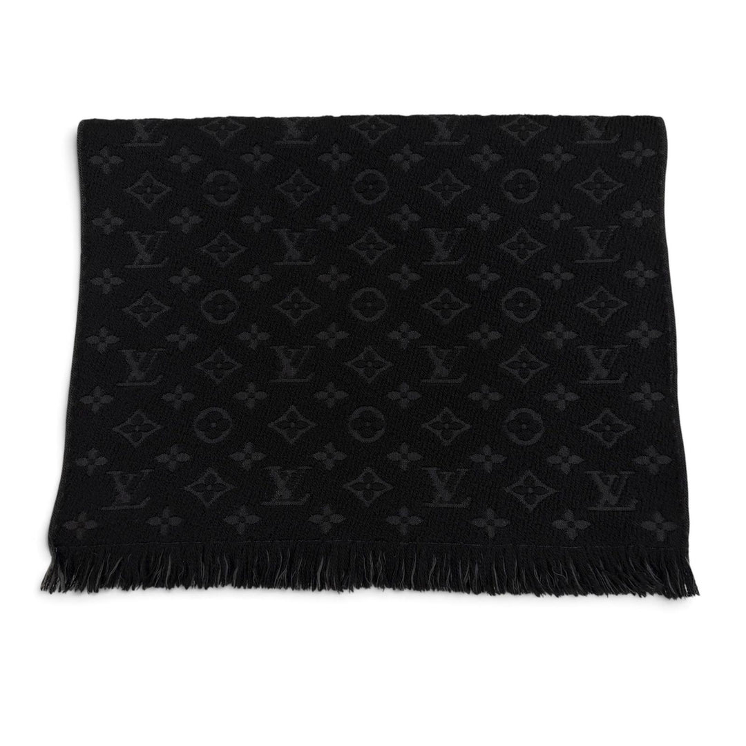 Great LOUIS VUITTON Scarf Monogram Classic with Fringe black wool mens M70520