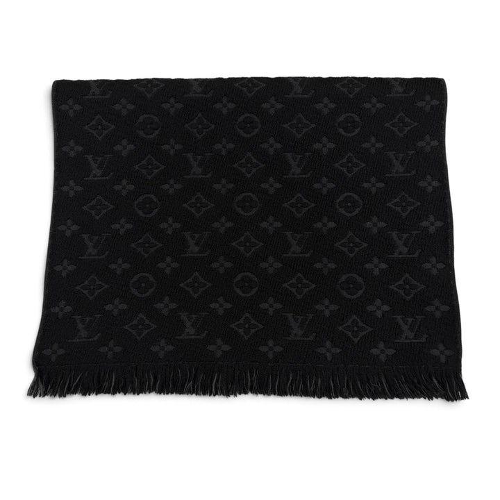 Great LOUIS VUITTON Scarf Monogram Classic with Fringe black wool mens M70520