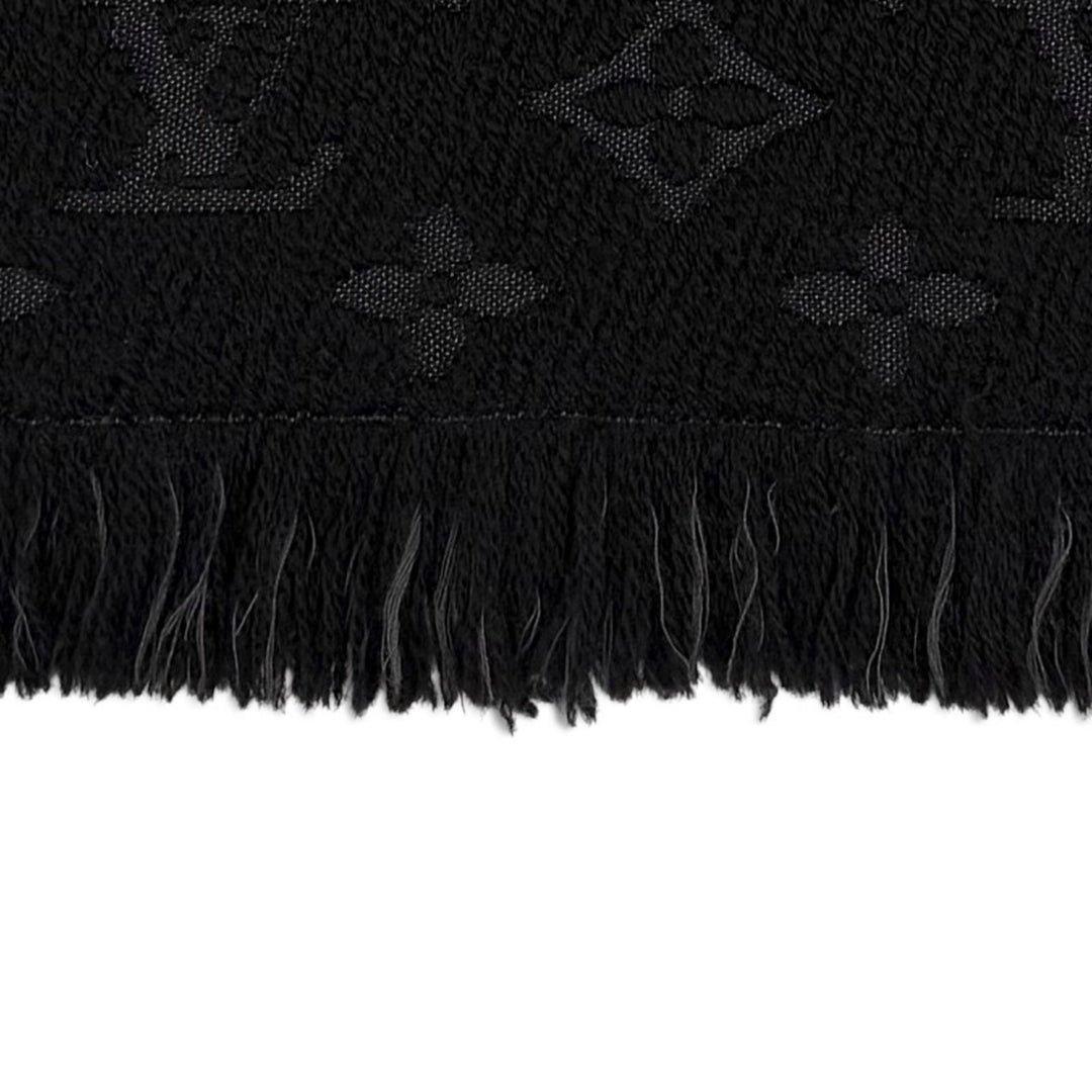 Great LOUIS VUITTON Scarf Monogram Classic with Fringe black wool mens M70520