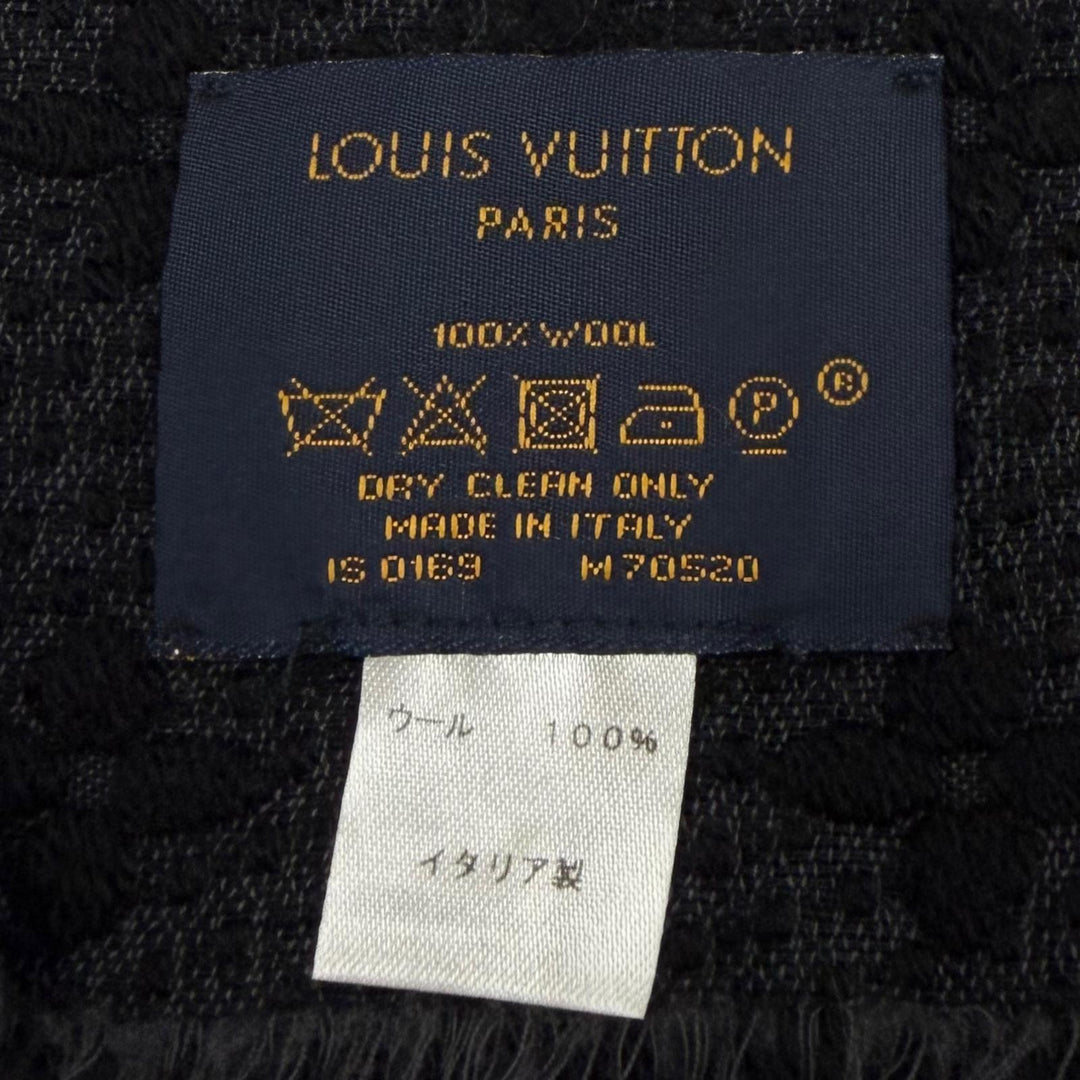 Great LOUIS VUITTON Scarf Monogram Classic with Fringe black wool mens M70520