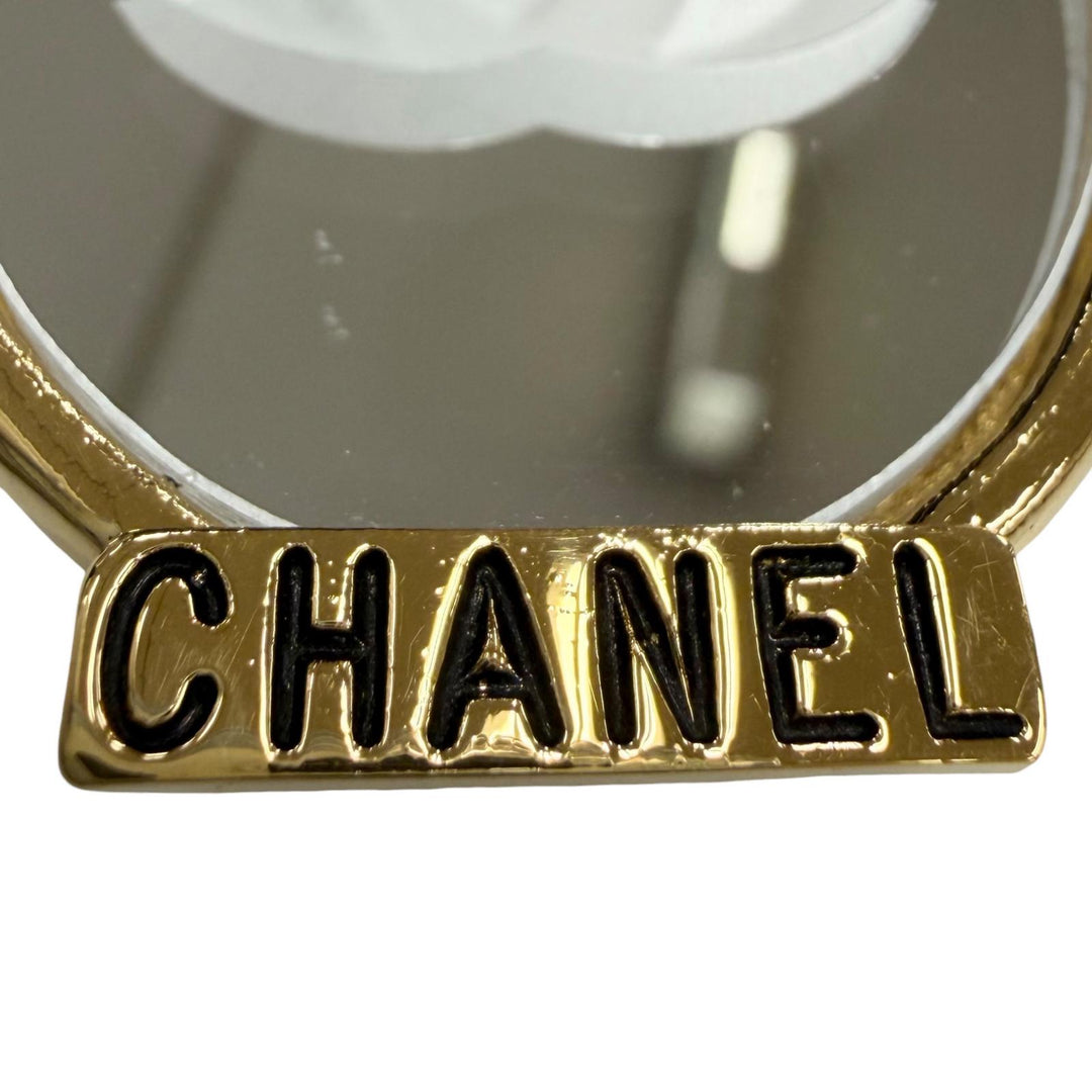 Great CHANEL Earring Rare COCO Mark Ribbon Mirror gold metal Women