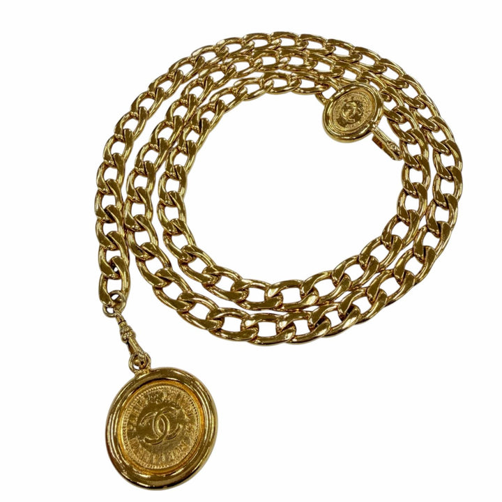Excellent CHANEL belt COCO Mark Coin Chain gold metal Women
