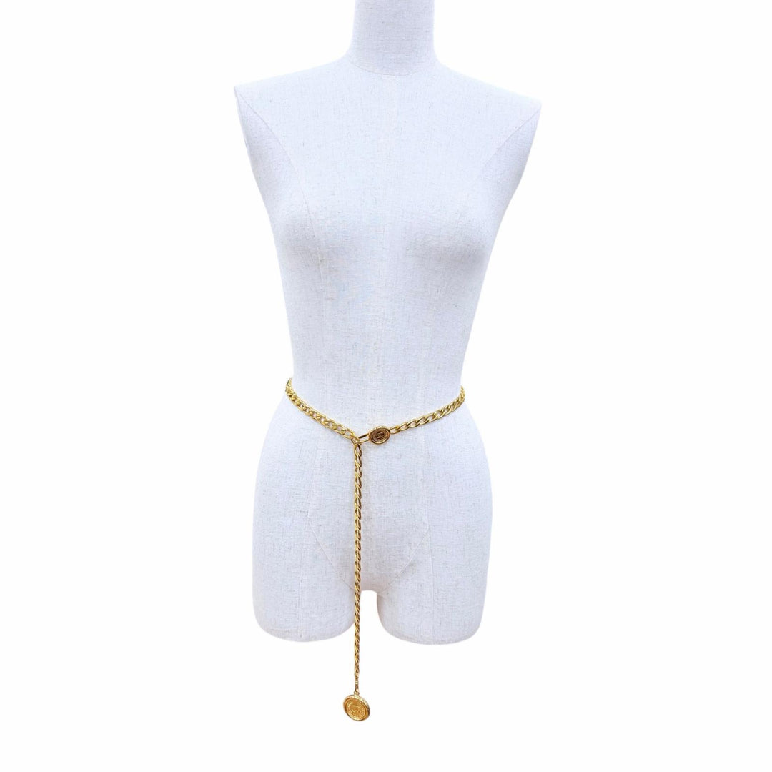 Excellent CHANEL belt COCO Mark Coin Chain gold metal Women
