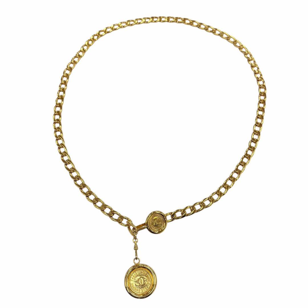 Excellent CHANEL belt COCO Mark Coin Chain gold metal Women
